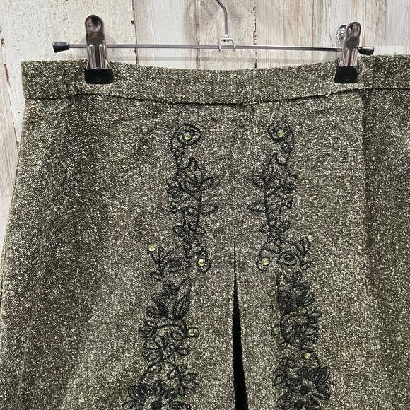 Speechless Green Tweed Beaded Split Aline Skirt Y2K Juniors Size 5 Wool - Picture 2 of 7